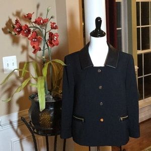 Tahari Black Blazer with Leather Collar
